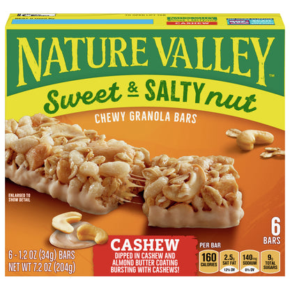 Nature Valley Granola Bars, Sweet and Salty Nut, Cashew, 6 Bars, 7.2 OZ
