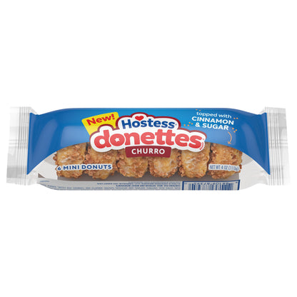 Hostess Donettes, Churro Mini Donuts Topped with Cinnamon Sugar, 4 Oz. Sleeve (6 Donuts)