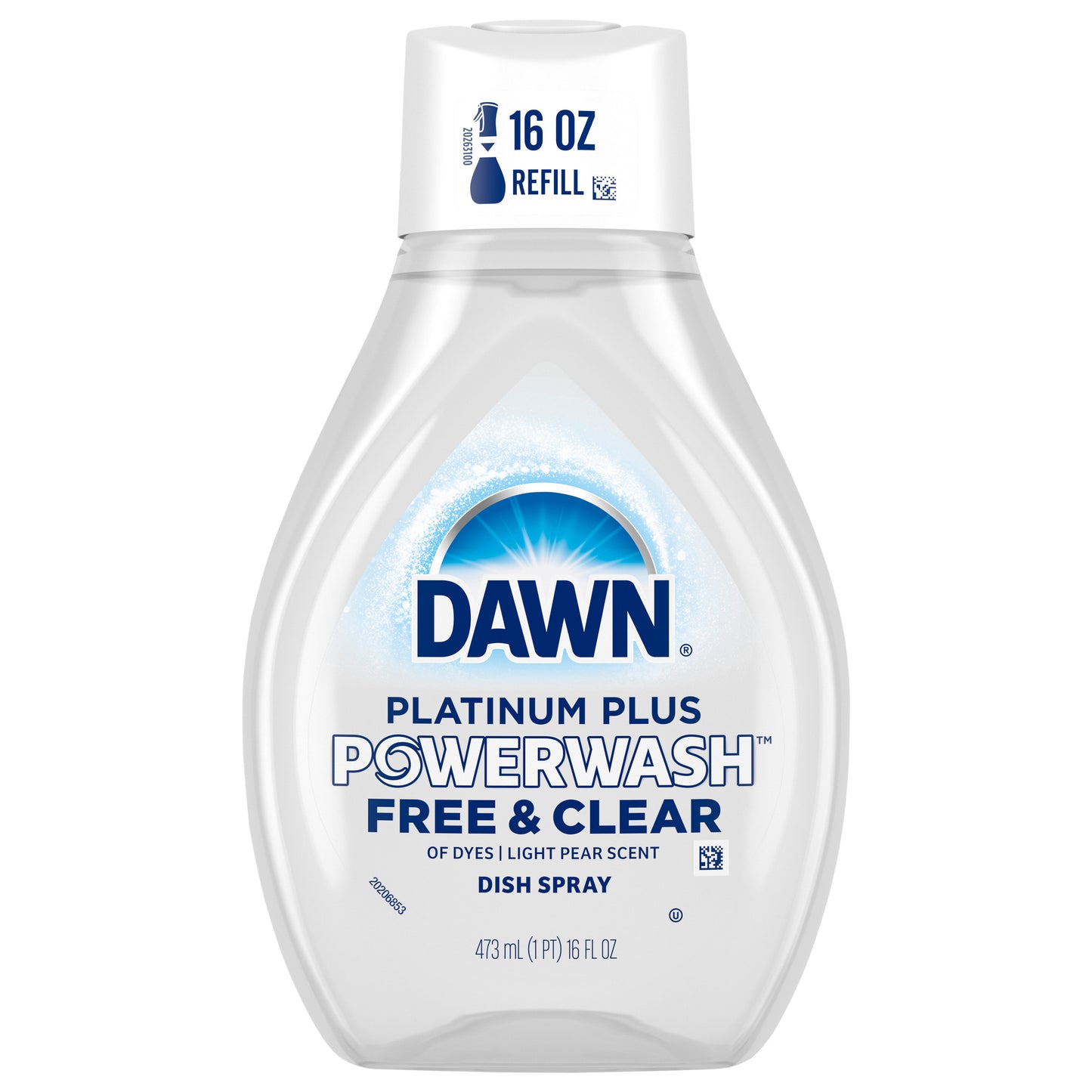 Dawn Powerwash Free & Clear Light Pear Dish Spray, Liquid Dish Soap Refill, 16 Fl Oz