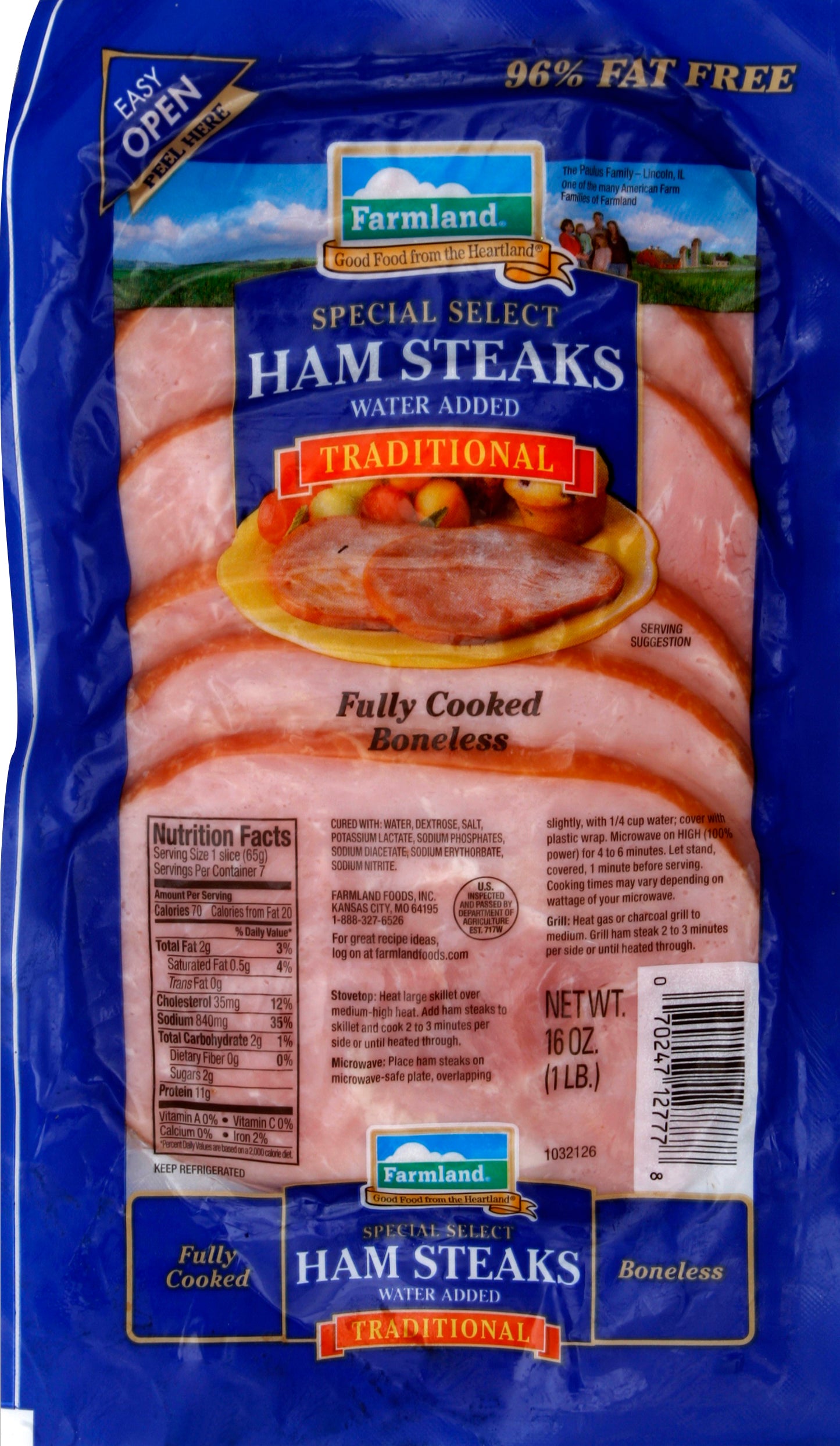 Farmland FARMLAND HAM STEAKS 16 OZ - SPECIAL SELECT HAM STEAKS WATER ADDED TRADITIONAL