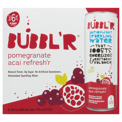 BUBBL'R Antioxidant Sparkling Water - pomegranate acai refresh'r - 6pk - 12 fl oz