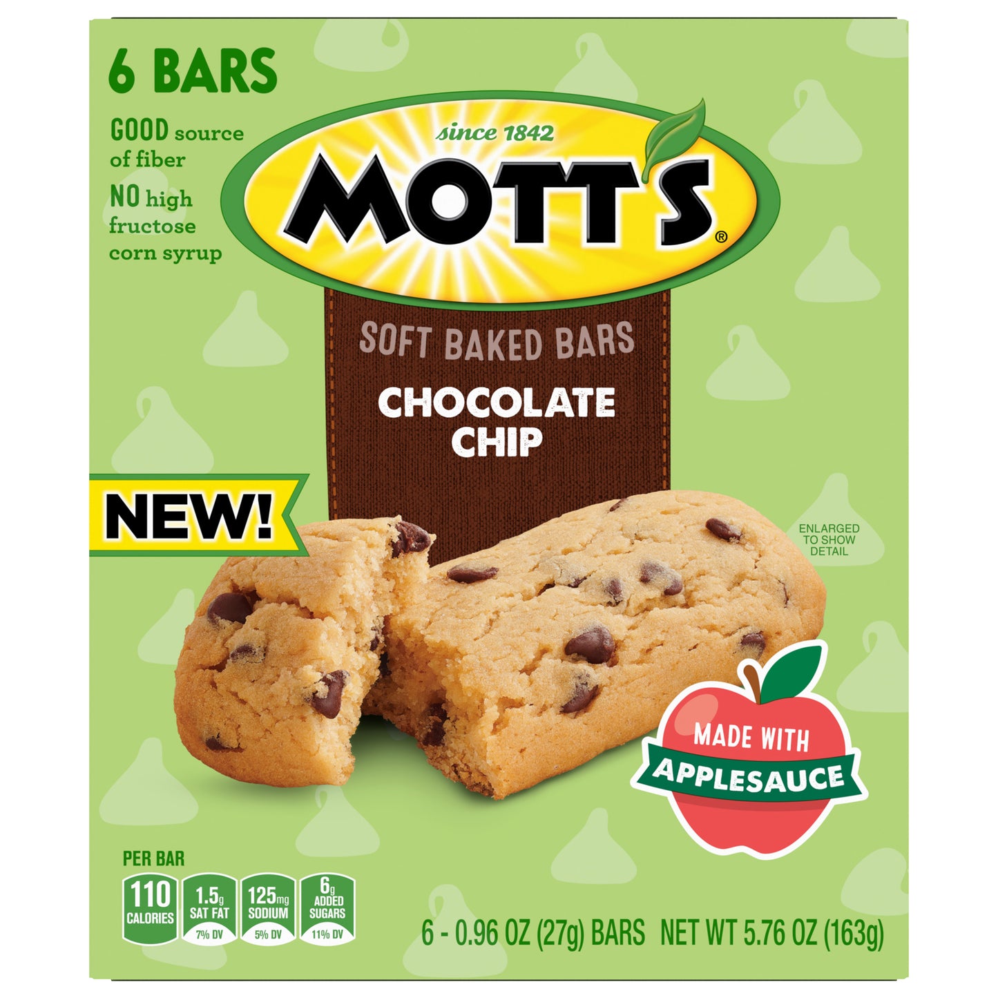 Mott's Soft Baked Bars, Chocolate Chip, Made with Applesauce, 6 Count, 5.76 oz