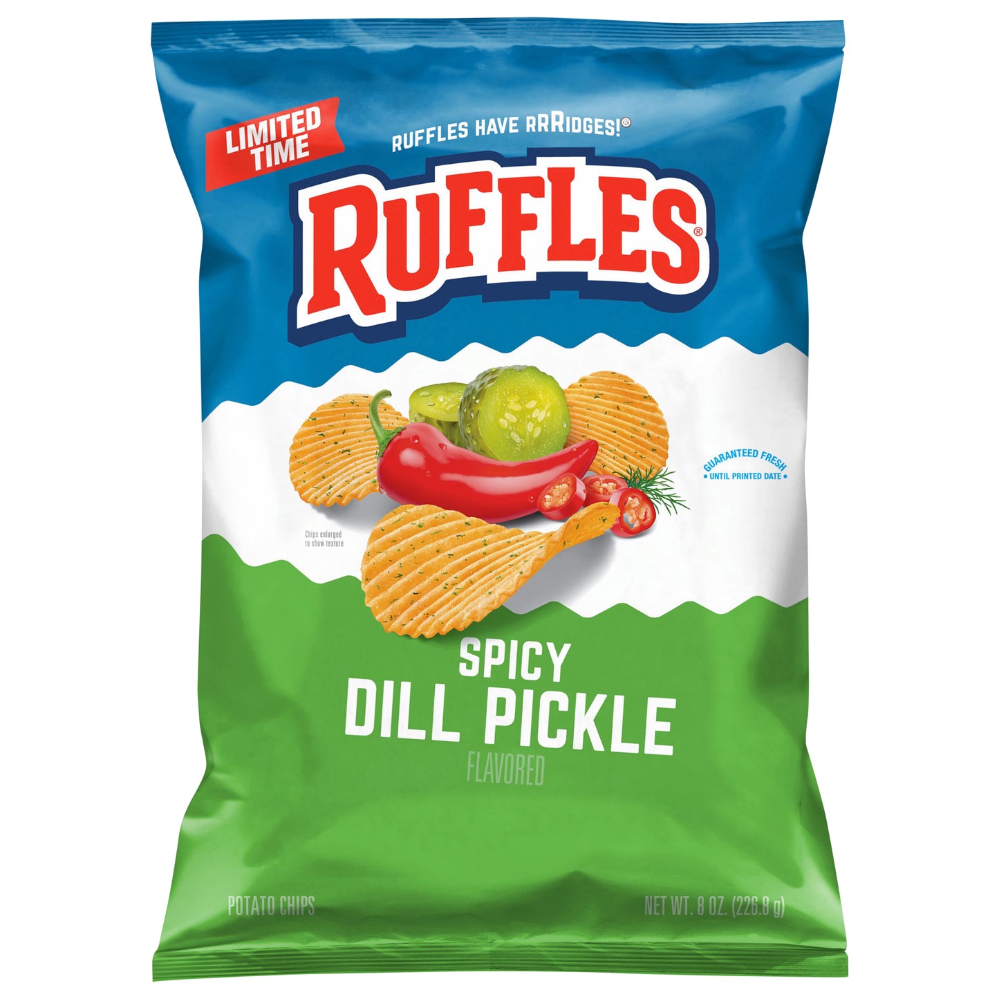 Ruffles Potato Chips Dill Pickle Artificial Flavored 8 Oz