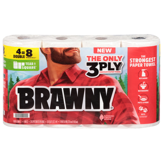 Brawny Tear-A-Square White 3-Ply Double Rolls Paper Towels 4 Rolls