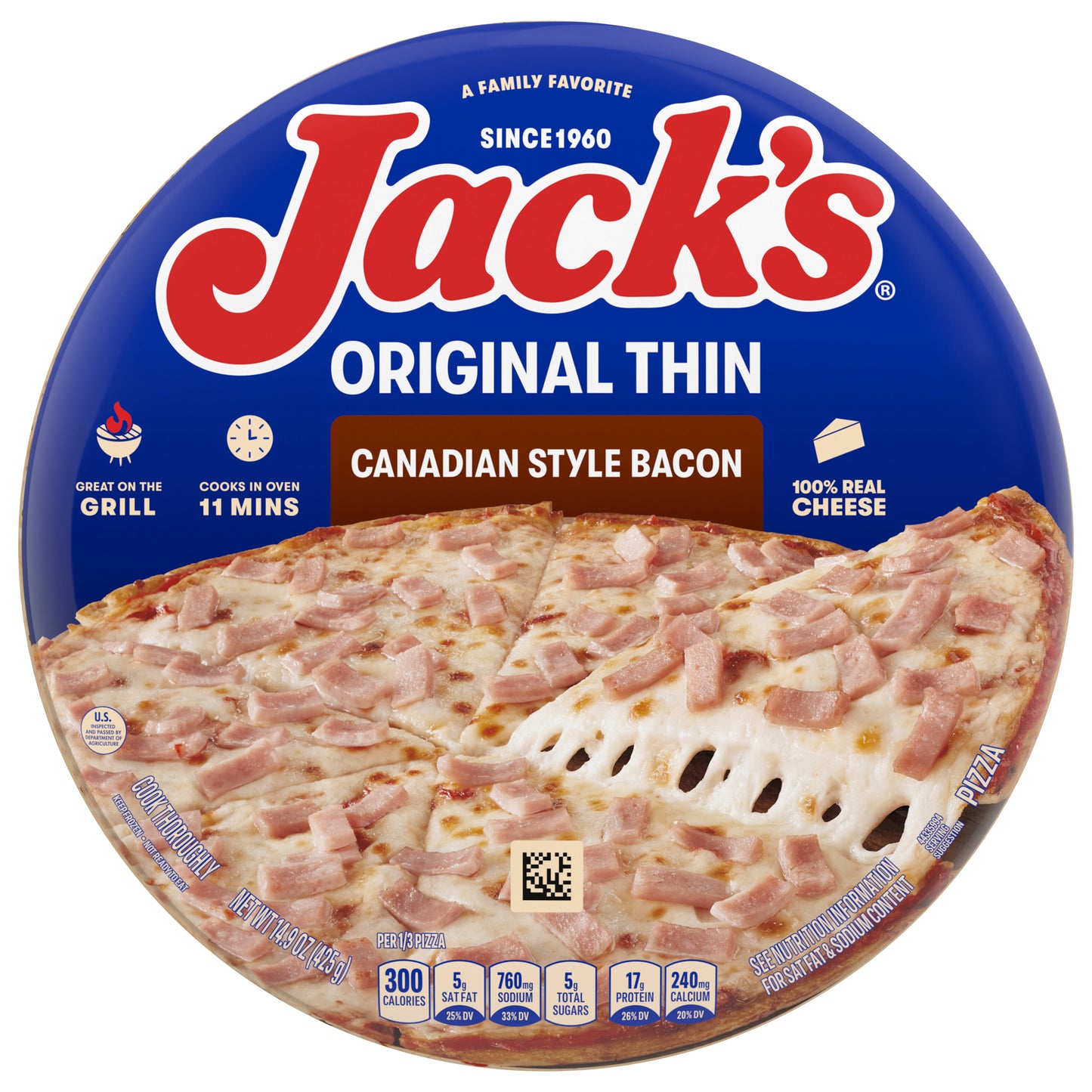 Jack's Original Thin Crust Canadian Style Bacon Frozen Pizza 14.9 oz.