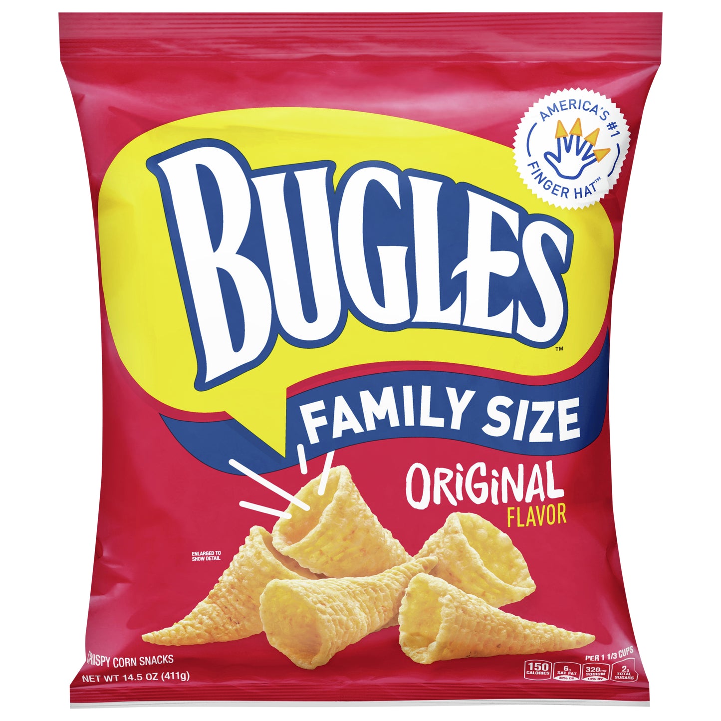 Bugles Crispy Corn Snacks, Original Flavor, Family Size Snack Bag, 14.5 oz