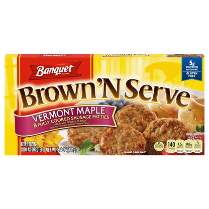 Banquet Brown 'N Serve Vermont Maple Sausage Patties, Frozen Breakfast, 6.4 oz.