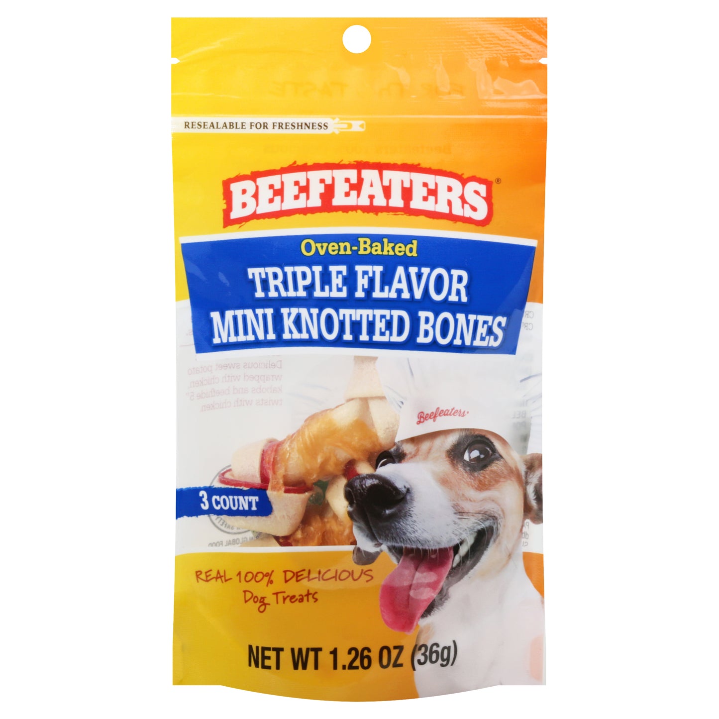 Beefeaters Triple Flavor Mini Knotted Bones Oven-Baked Dog Treats 3 ea
