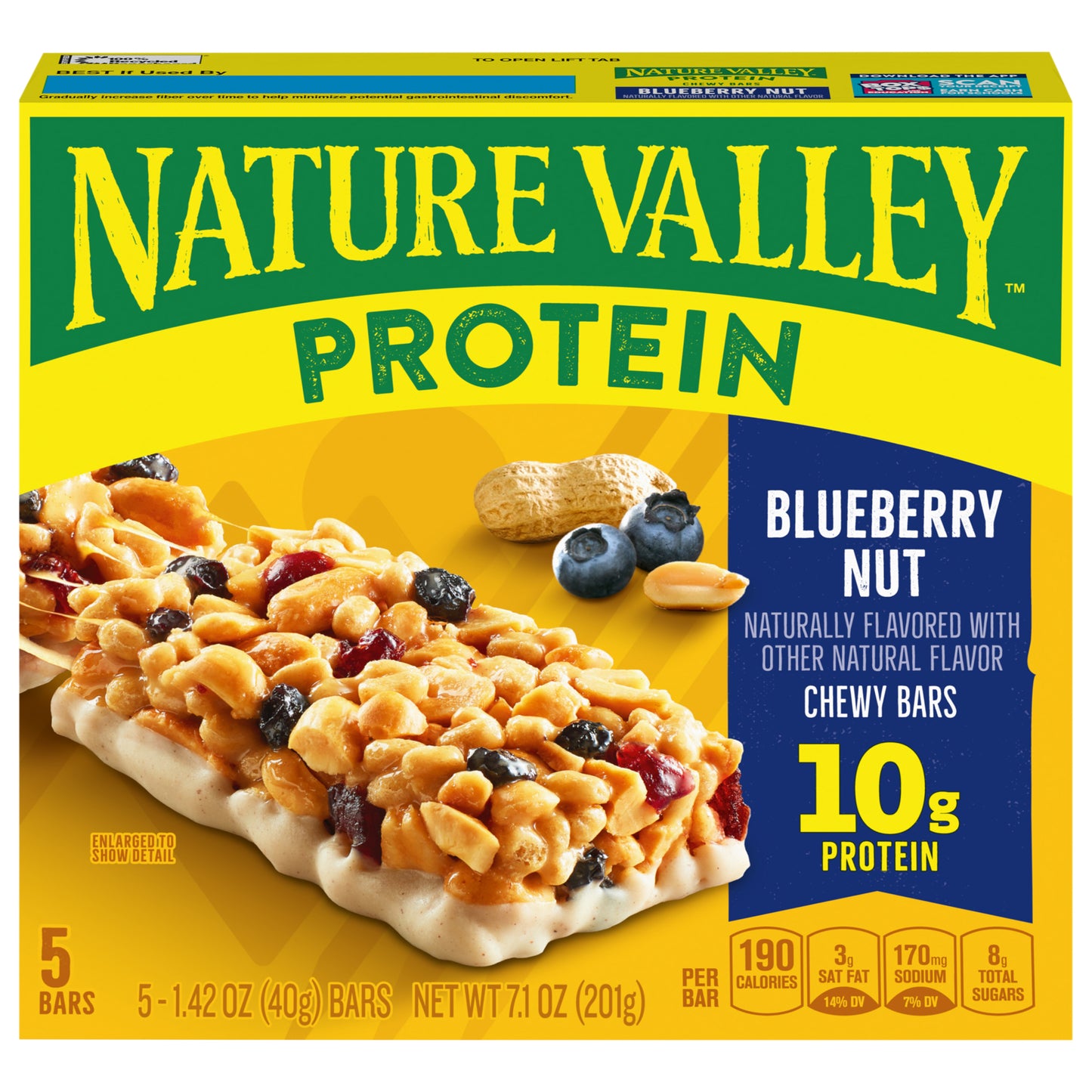 Nature Valley Protein Granola Bars, Blueberry Nut, Chewy Snack Bars, 5 Bars, 7.1 OZ
