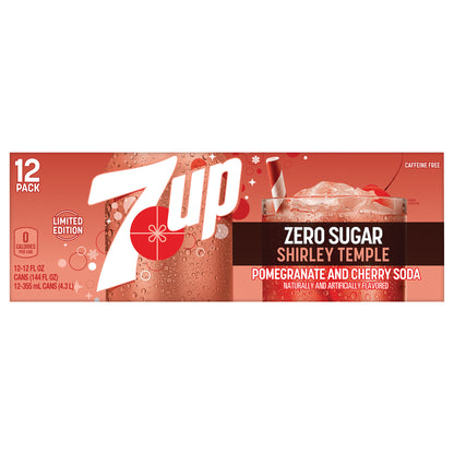 7UP Shirley Temple Pomegranate and Cherry Flavored Zero Sugar Soda, 12 fl oz cans, 12 pack