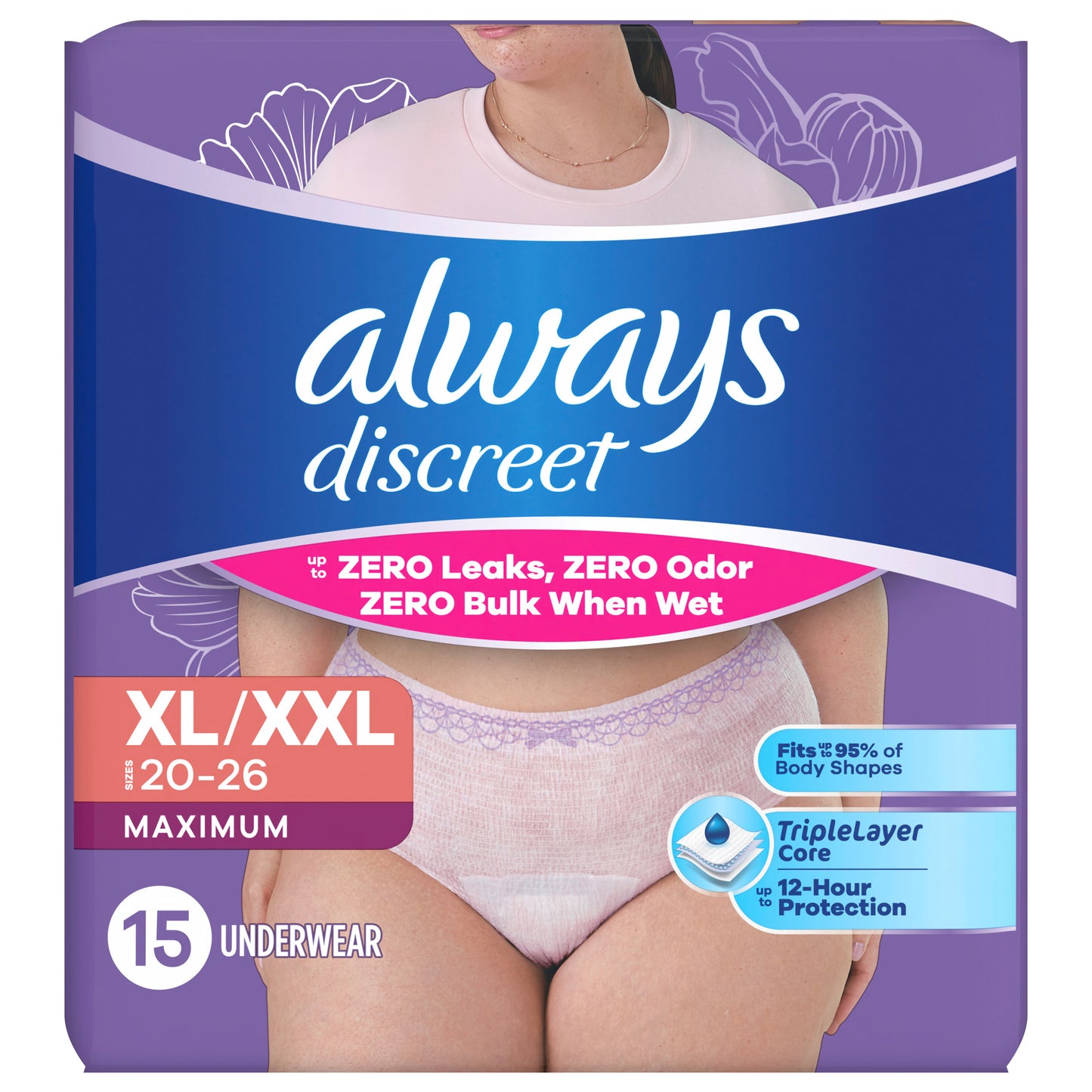 Always Discreet, Reimagined Adult Diapers for Women, Maximum Incontinence and Postpartum Underwear XL/XXL, 15 CT?