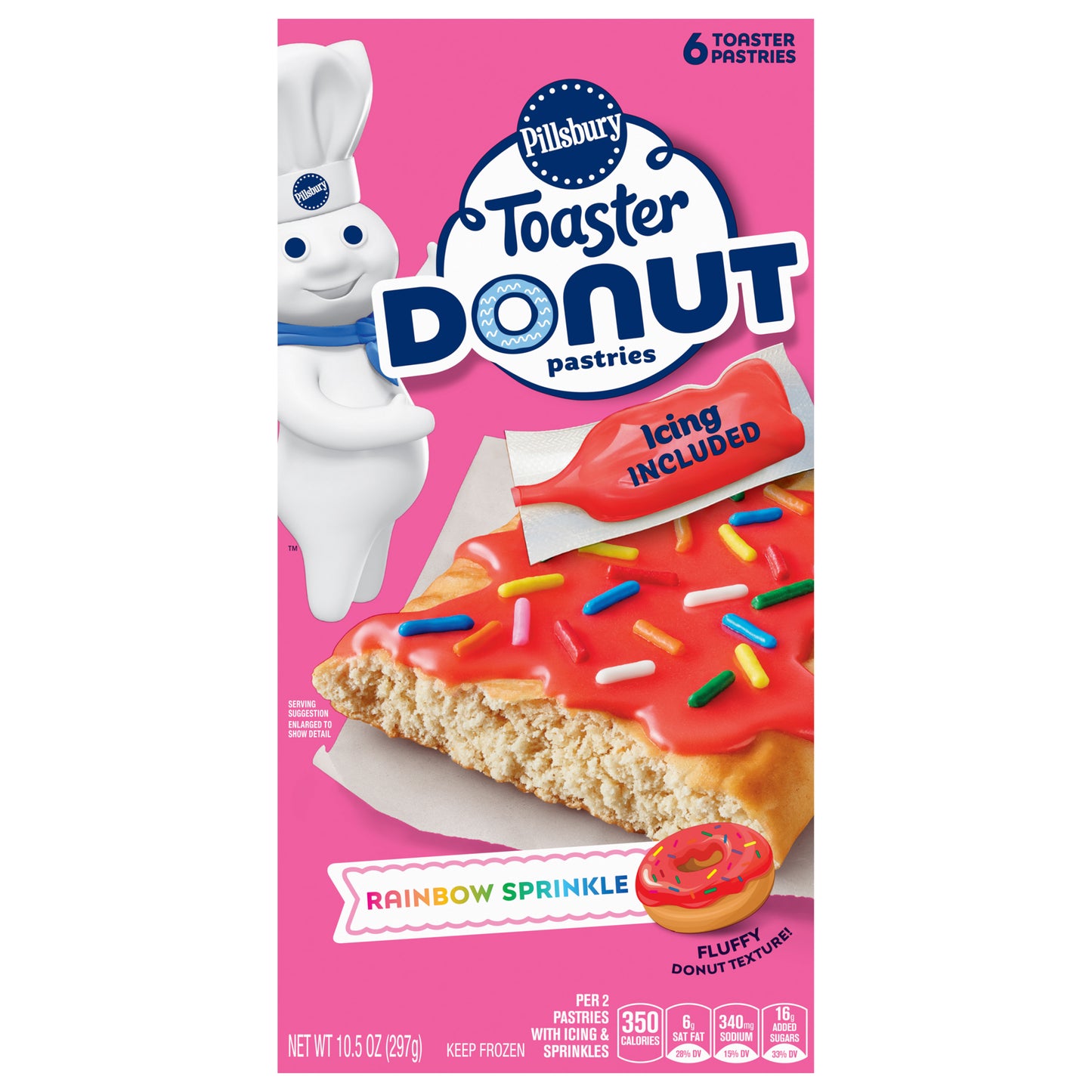 Pillsbury Toaster Donut Pastries, Rainbow Sprinkle Frozen Pastries, 6 Count, 10.5 oz