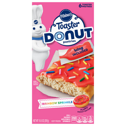Pillsbury Toaster Donut Pastries, Rainbow Sprinkle Frozen Pastries, 6 Count, 10.5 oz