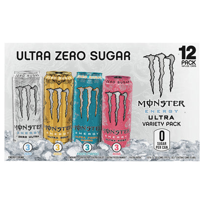 Monster Energy Zero Sugar Ultra Assorted Energy Drink Variety Pack 12 - 16 fl oz Cans