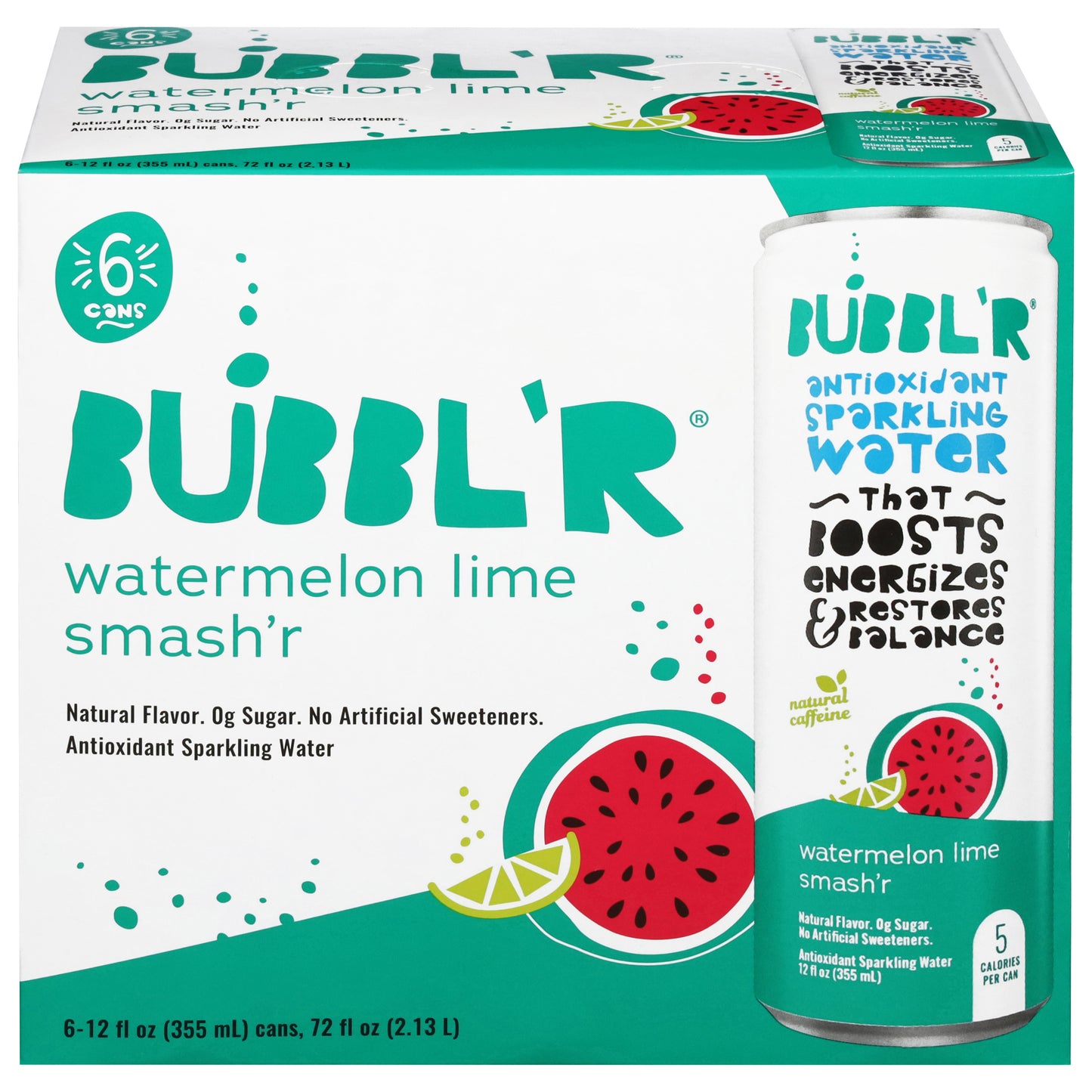 BUBBL'R Antioxidant Sparkling Water - watermelon lime smash'r - 6pk - 12 fl oz