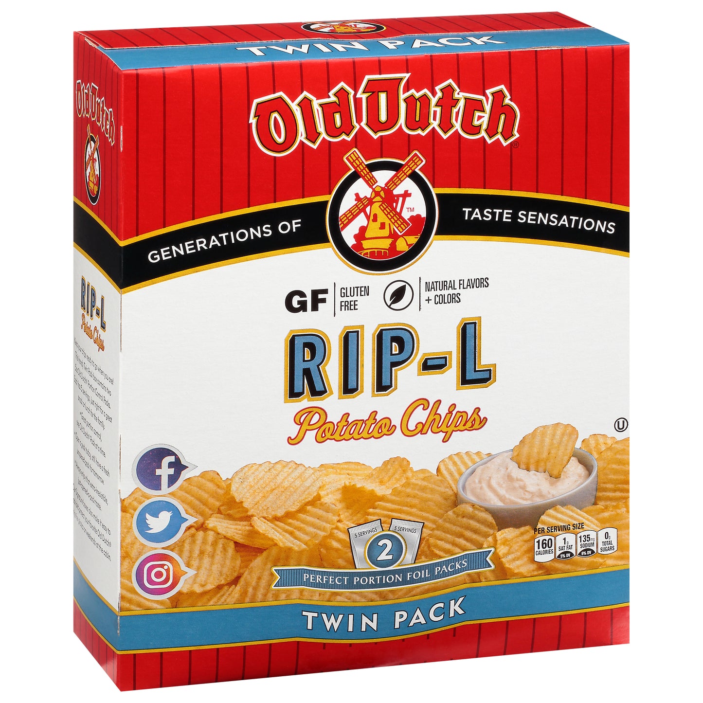 Old Dutch Rip-L Potato Chips 2-5 oz Bags