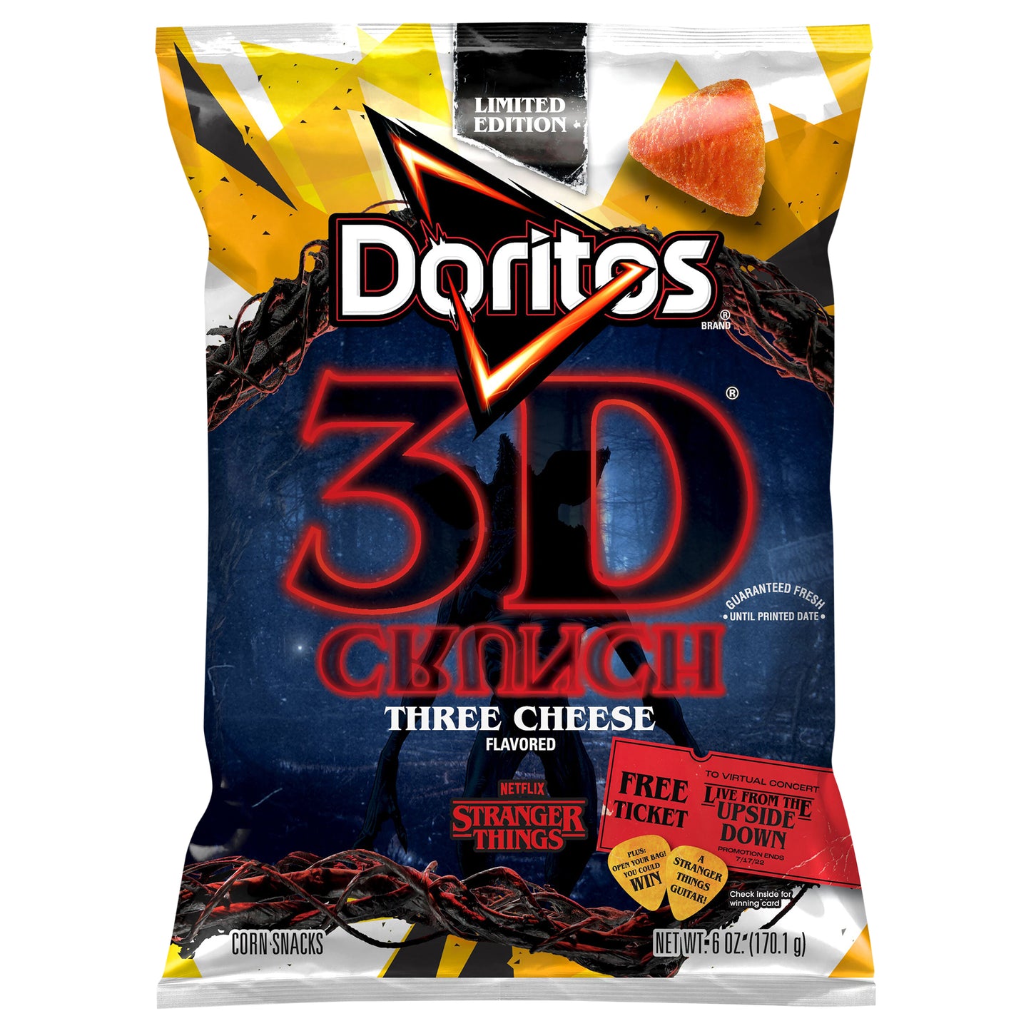 Doritos 3D Crunch Corn Snacks Three Cheese Flavored 6 Oz