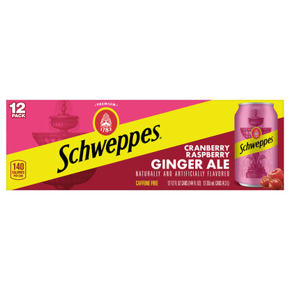 Schweppes Cranberry Raspberry Ginger Ale Soda, 12 fl oz cans, 12 pack