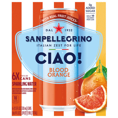 Sanpellegrino CIAO! Blood Orange Sparkling Water, Low-Cal, 0g Added Sugar, 6-Pack