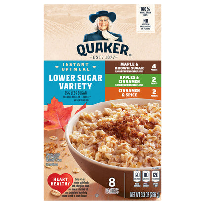Quaker Instant Oatmeal Lower Sugar Variety 9.3 Oz 8 Count