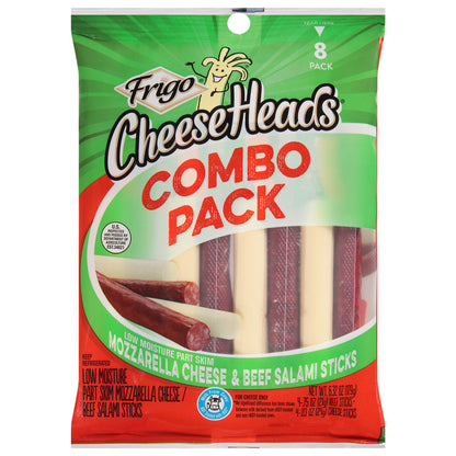 Frigo® Cheese Heads® Low Moisture Part Skim Mozzarella Cheese & Beef Salami Sticks Combo Pack, 6.32 oz, 8 count