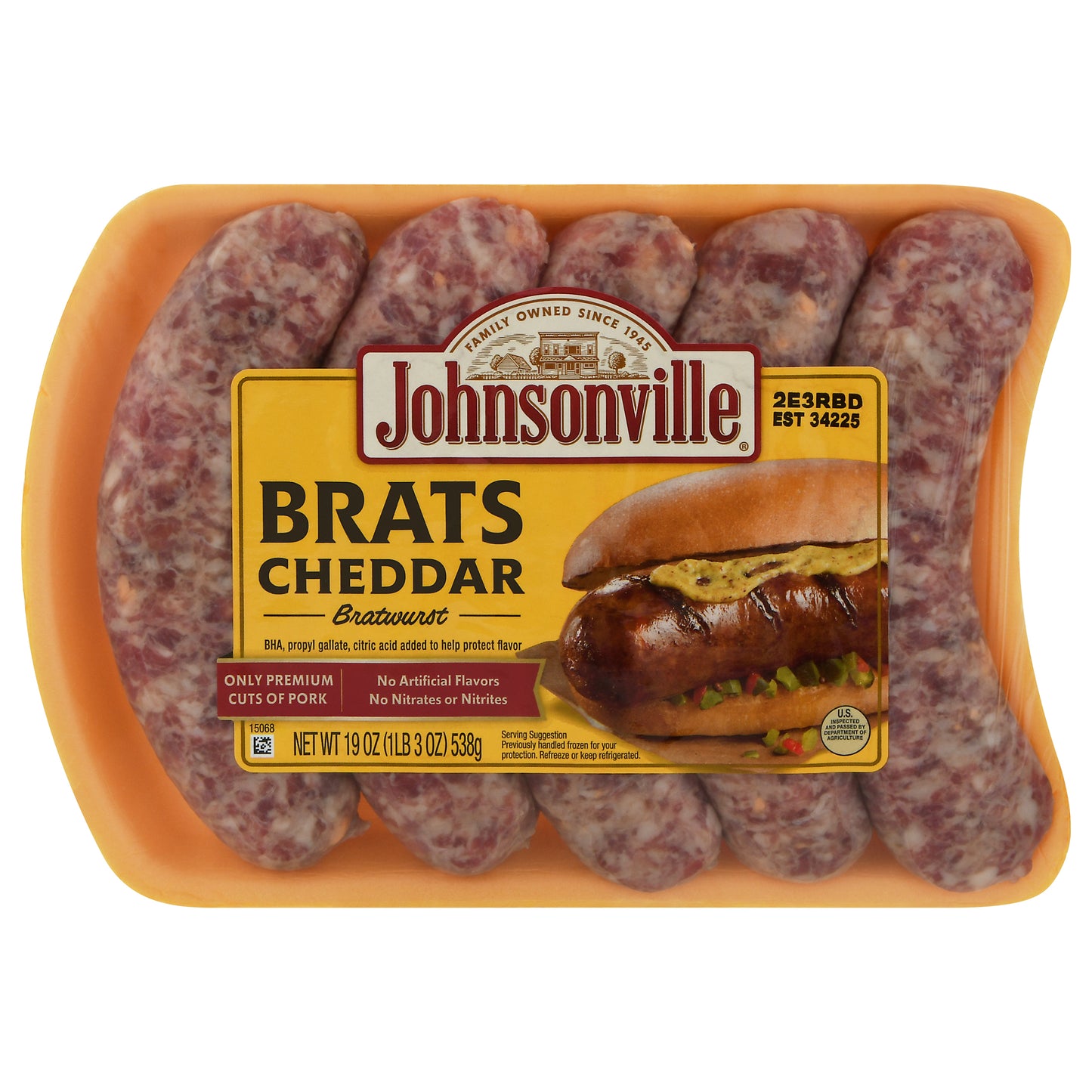 Johnsonville Brats Cheddar Bratwurst 19 oz