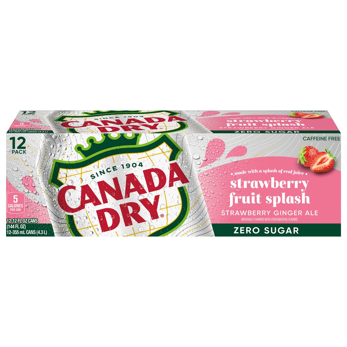 Canada Dry Fruit Splash Strawberry Ginger Ale Zero Sugar Soda, 12 fl oz cans, 12 pack