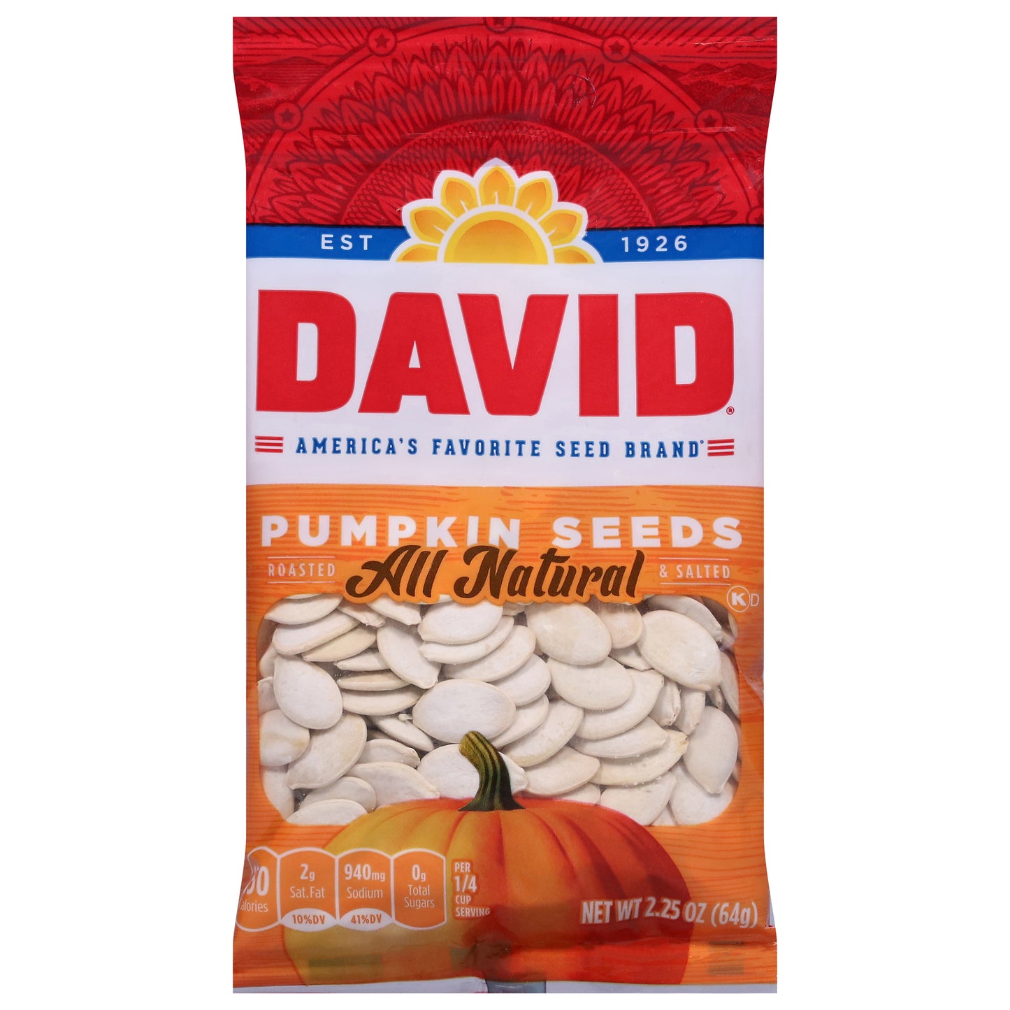 David All Natural Roasted & Salted Pumpkin Seeds 2.25 oz