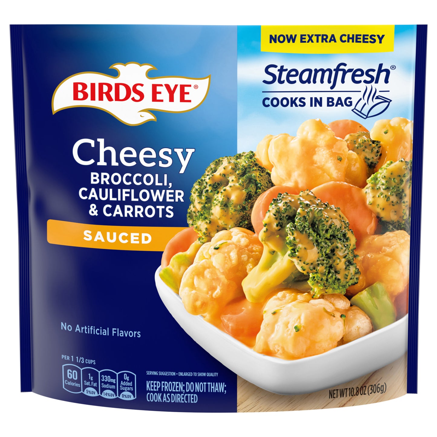 Birds Eye Steamfresh Sauced Cheesy Broccoli, Cauliflower & Carrots, Frozen Vegetables, 10.8 oz. Bag