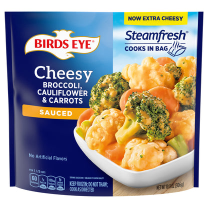 Birds Eye Steamfresh Sauced Cheesy Broccoli, Cauliflower & Carrots, Frozen Vegetables, 10.8 oz. Bag