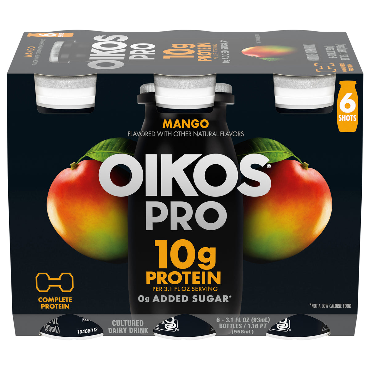 Oikos Pro Mango Dairy Drink, 10g of Protein, 0g Added Sugar, Convenient High Protein Snack, 6ct, 3.1 Fl Oz Bottle