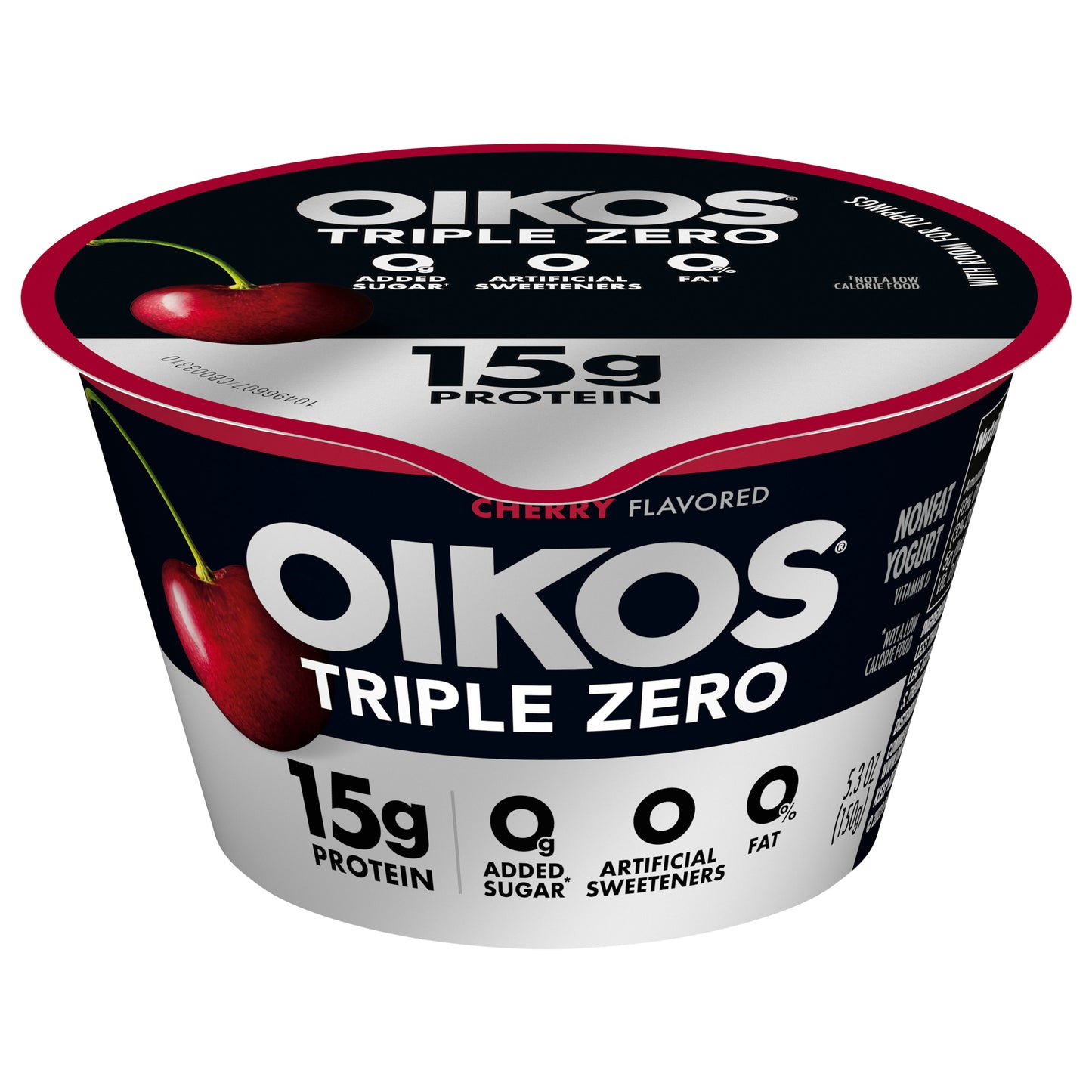 Oikos Triple Zero Cherry 15g Protein, No Sugar Added, Nonfat Greek Yogurt, 5.3 OZ Cup