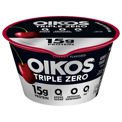 Oikos Triple Zero Cherry 15g Protein, No Sugar Added, Nonfat Greek Yogurt, 5.3 OZ Cup