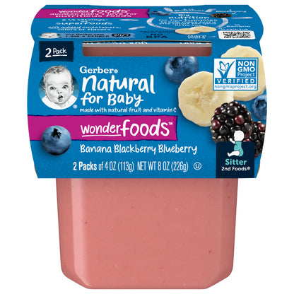 Gerber Natural for Baby Wonder Foods Banana Black Blueberry 2 - 4 oz Tubs