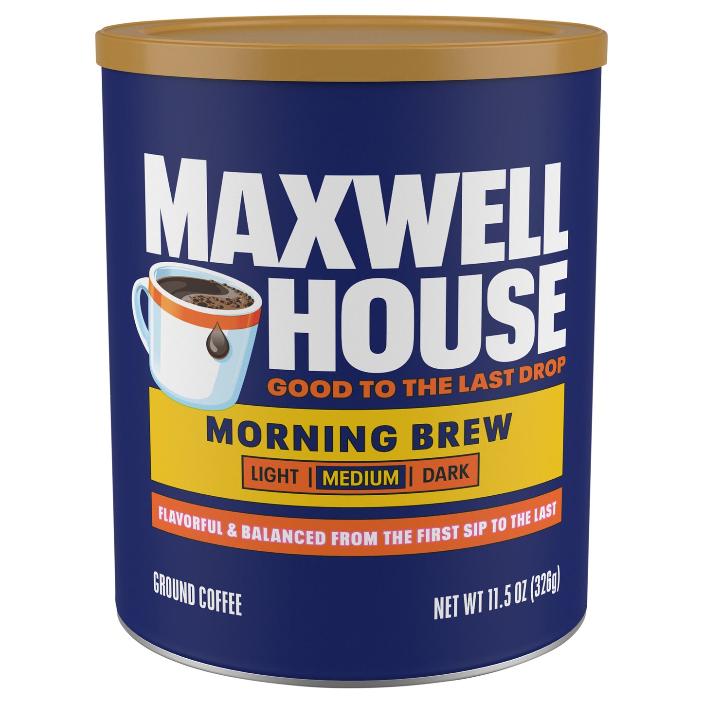 Maxwell House Morning Brew Medium Roast Ground Coffee, 11.5 oz Canister