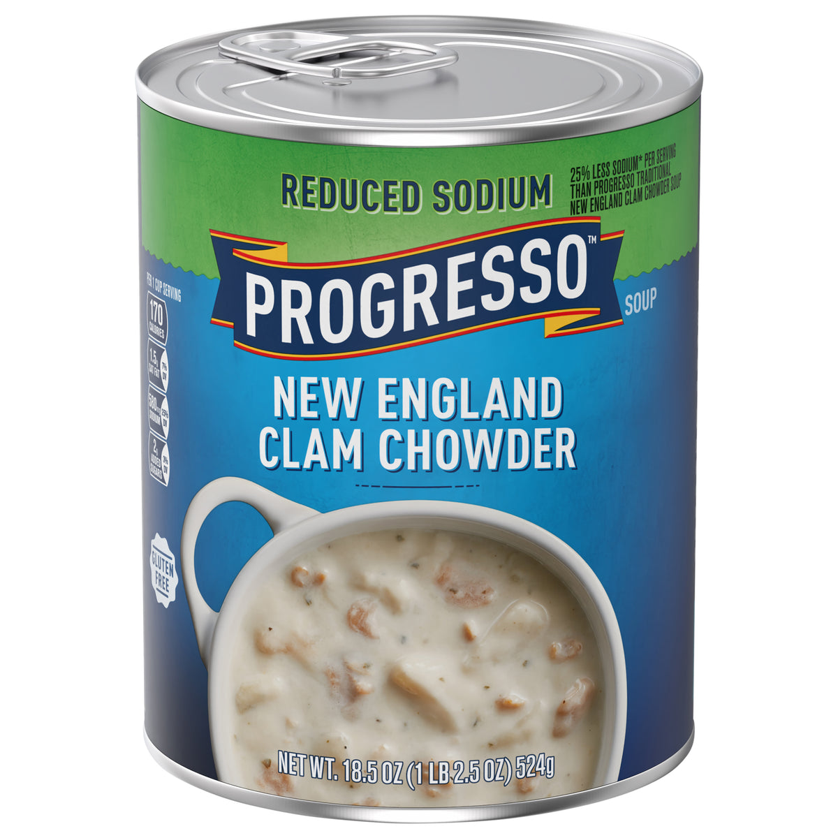 Progresso New England Clam Chowder, Reduced Sodium Canned Soup, 18.5 oz