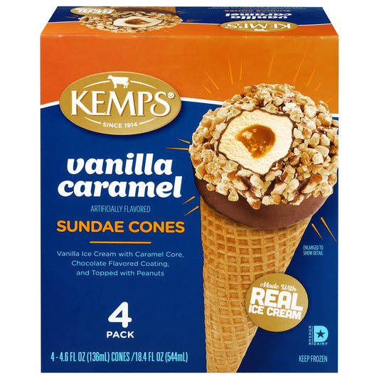 Kemps Vanilla Caramel Sundae Cones 4 - 4.6 fl oz Cones