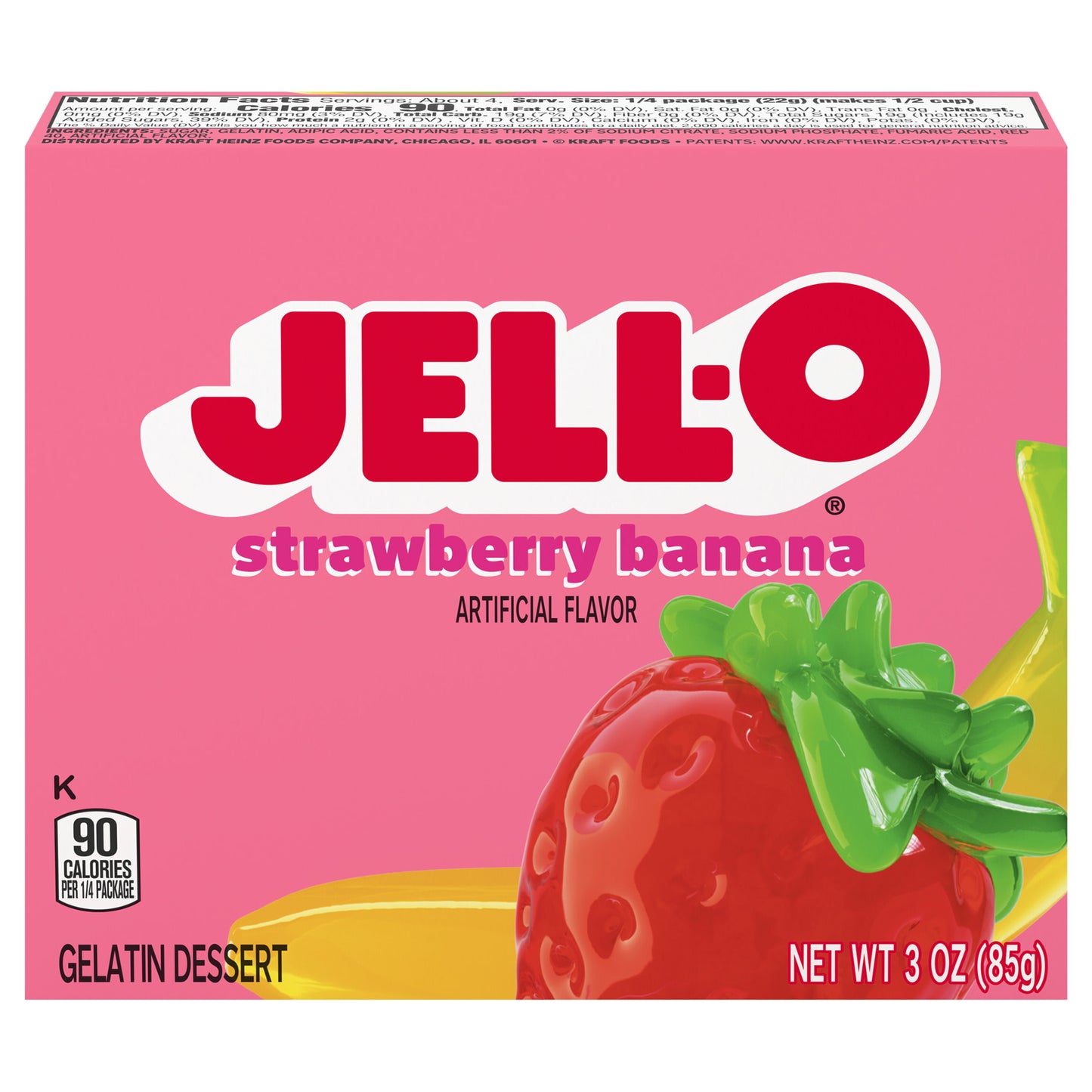 Jell-O Strawberry Banana Artificially Flavored Gelatin Dessert Mix, 3 oz Box