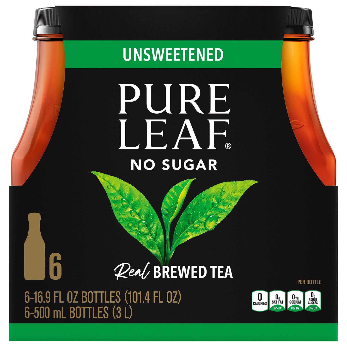 Pure Leaf No Sugar Unsweetened Brewed Tea 6 - 16.9 fl oz Bottles