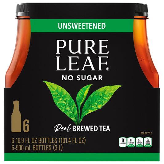 Pure Leaf No Sugar Unsweetened Brewed Tea 6 - 16.9 fl oz Bottles