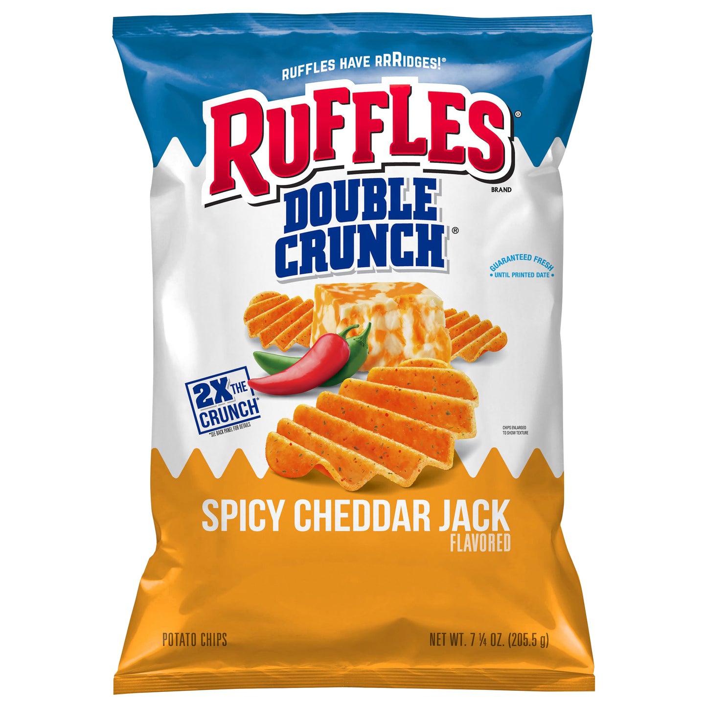 Ruffles Double Crunch Potato Chips Spicy Cheddar Jack Flavored 7.25 Oz