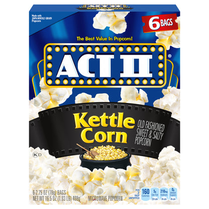 Act II Kettle Corn Microwave Popcorn, 2.75 oz., 6-Count