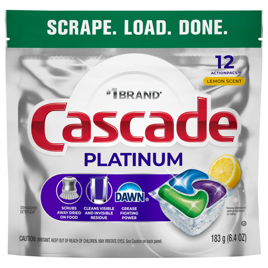 Cascade Platinum Dishwasher Pods, Dishwasher Detergent, Dish Detergent Soap, Lemon, 12 count