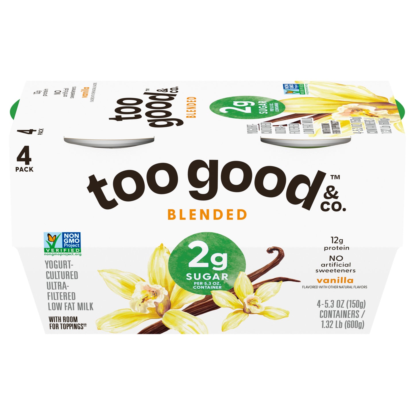 Too Good & Co. Vanilla Yogurt Cultured Low Fat Milk Snack, 5.3 oz. (4 pack)