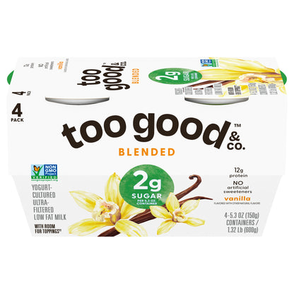 Too Good & Co. Vanilla Yogurt Cultured Low Fat Milk Snack, 5.3 oz. (4 pack)