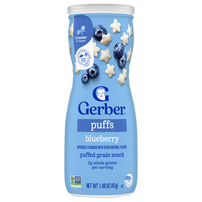 Gerber Stage 3 Baby Snacks, Blueberry Puffs, Puffed Grain Snack, Baby Led Feeding