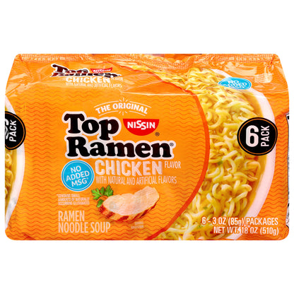 Nissin Top Ramen 6 Pack Chicken Flavor Ramen Noodle Soup 6 - 3 oz Packages