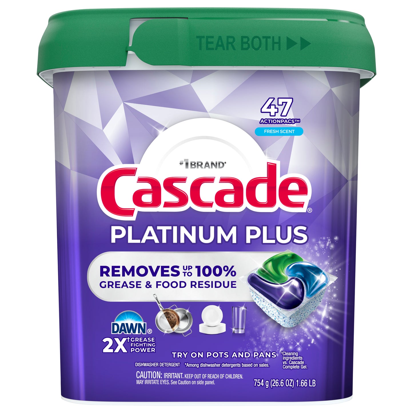 Cascade Platinum Plus Action Pacs, Dishwasher Detergent, Fresh, 47ct