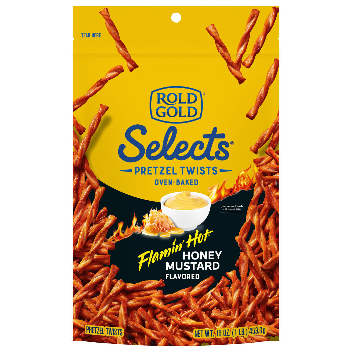 Rold Gold Selects Pretzels Twists Oven Baked Flamin' Hot Honey Mustard Flavored 16 Oz