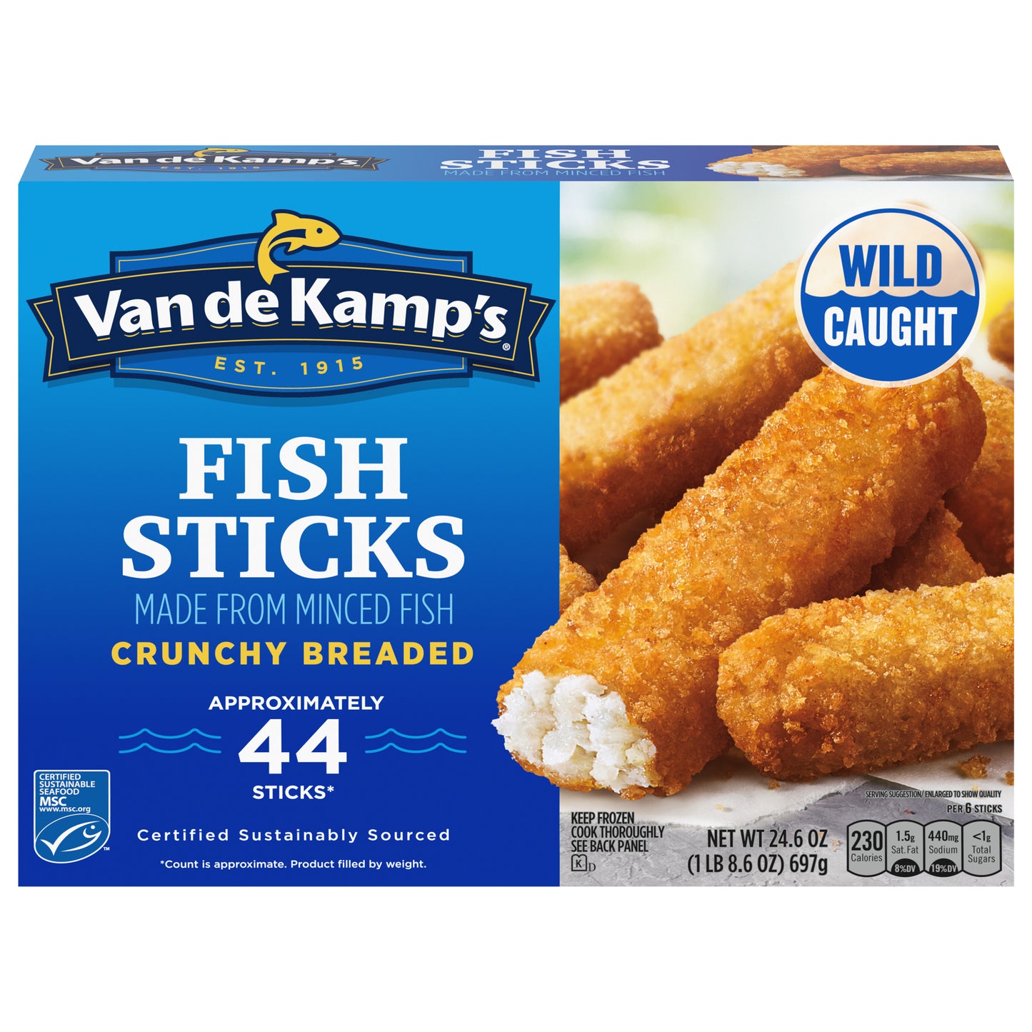 Van de Kamp's Fish Sticks, Made With 100% Real Fish, Frozen, 24.6 oz. 44-Count